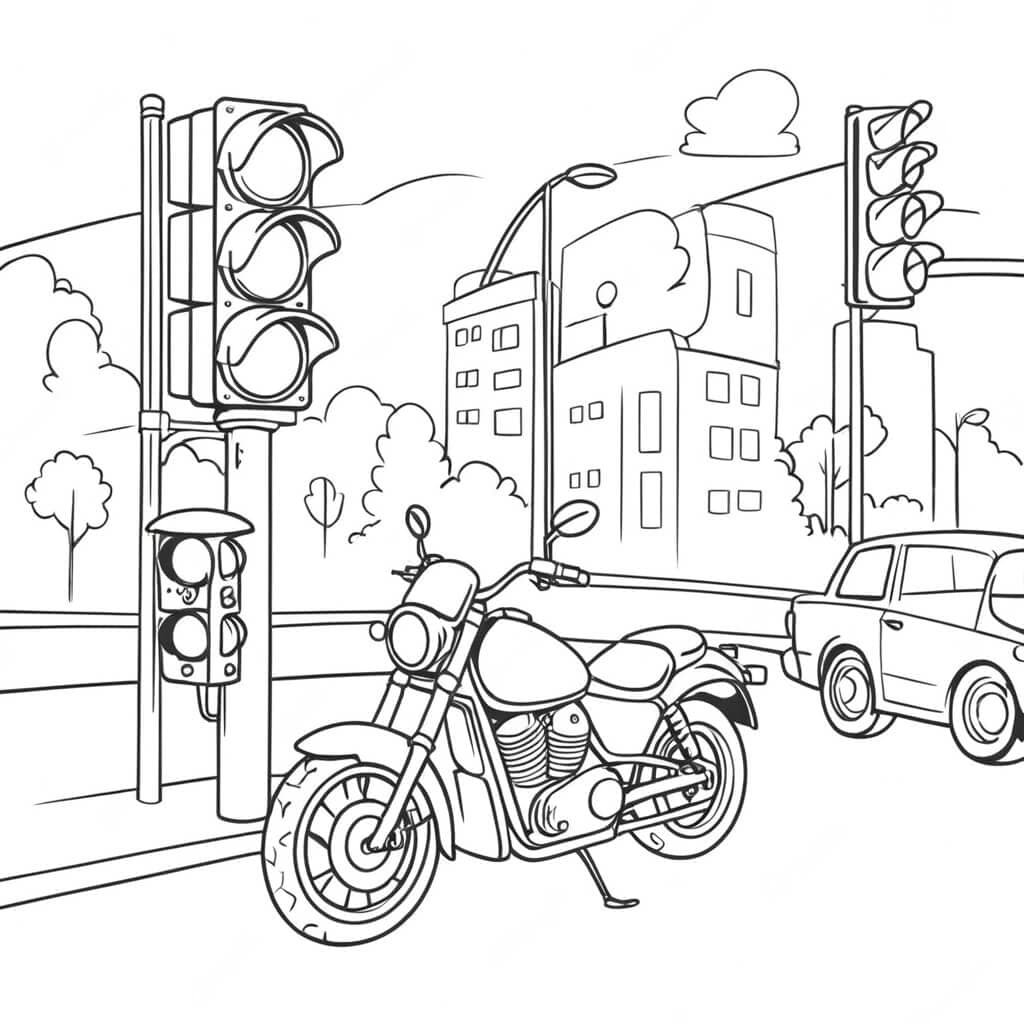 Moto na cidade para colorir