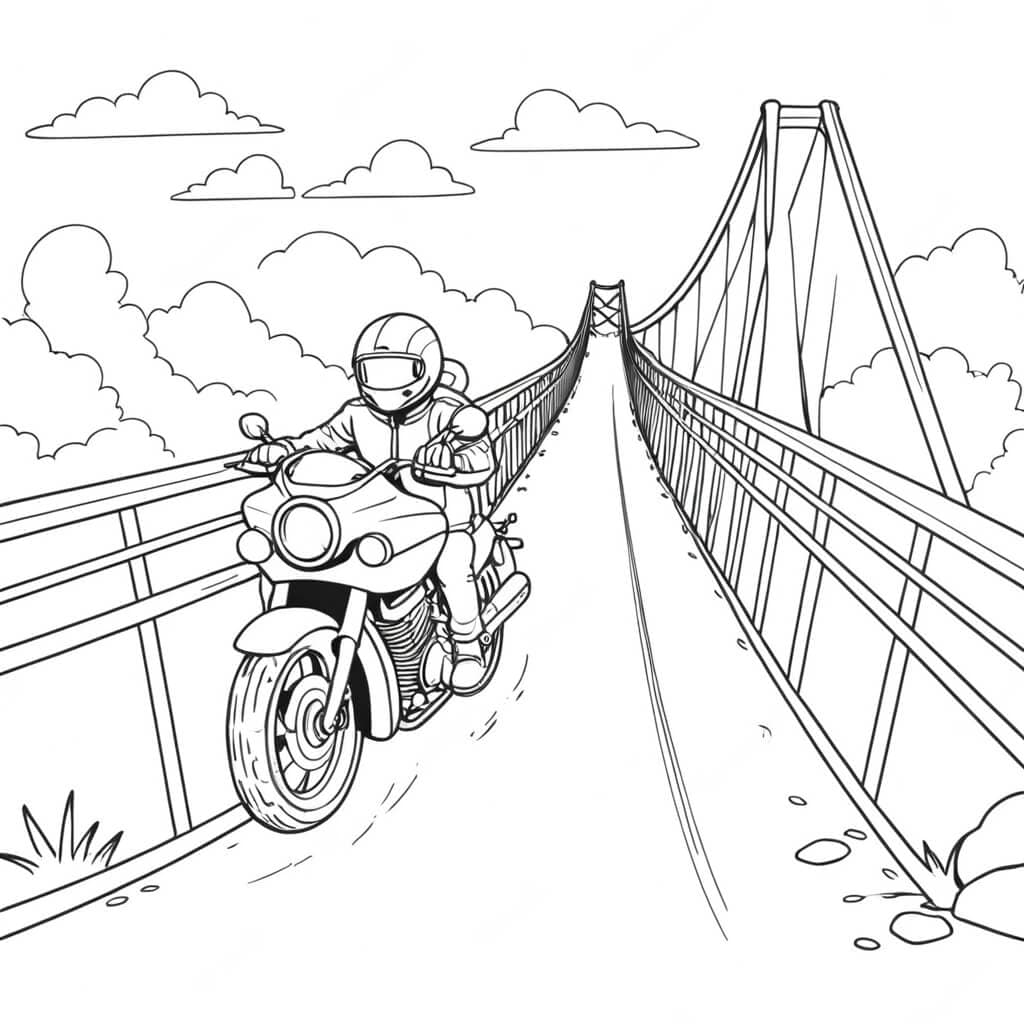 Moto na ponte para colorir