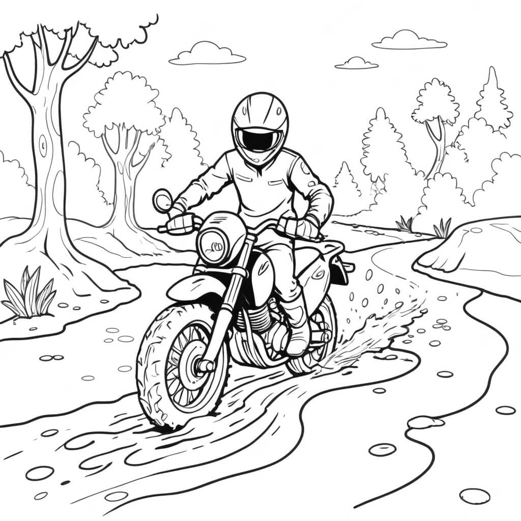 Moto na trilha para colorir