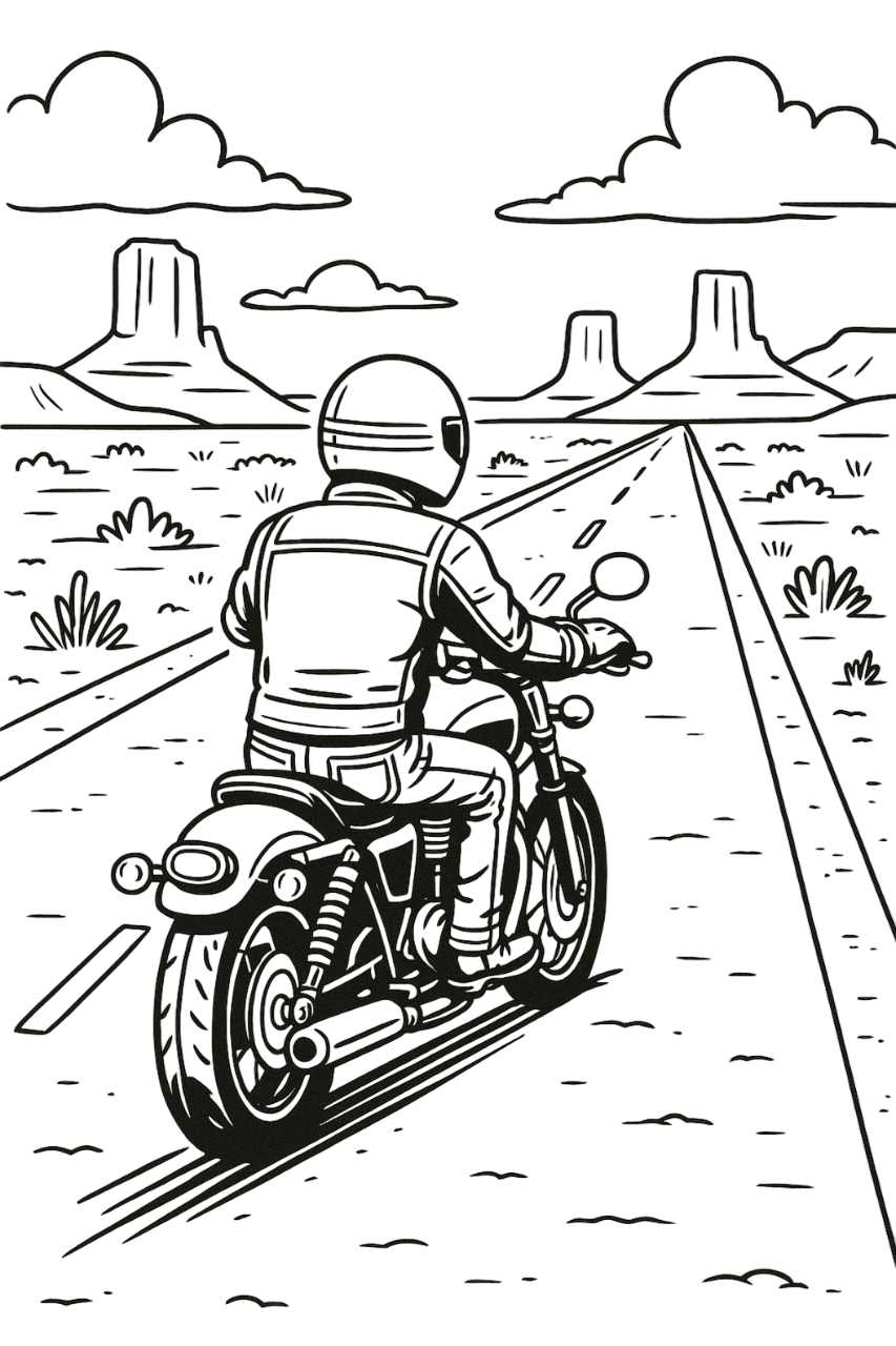 Moto no deserto para colorir