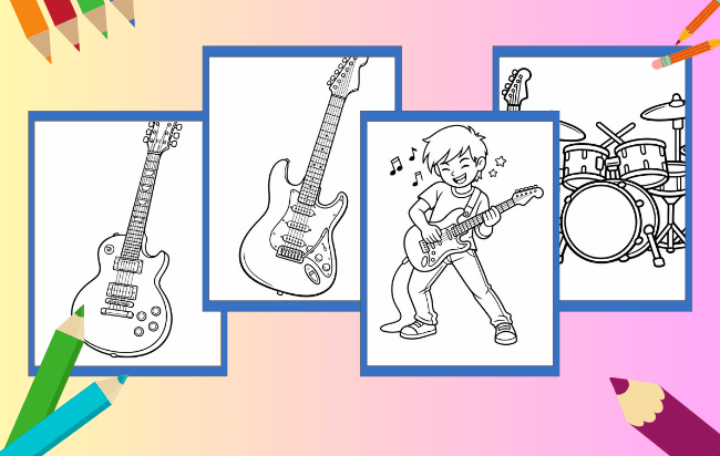 Desenhos de Guitarra para colorir